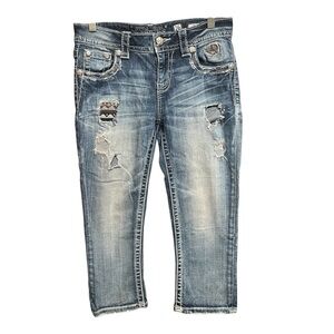 Miss Me Blue Relaxed Fit Capri Vintage Distressed Jeans 26